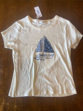 Altar'd State Cream Tee with Navy Sailboat Graphic